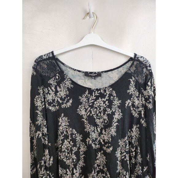 Chelsea Studio Womens BOHO Tunic Top Size 2X Black White Floral Lace Long Sleeve - Picture 2 of 8